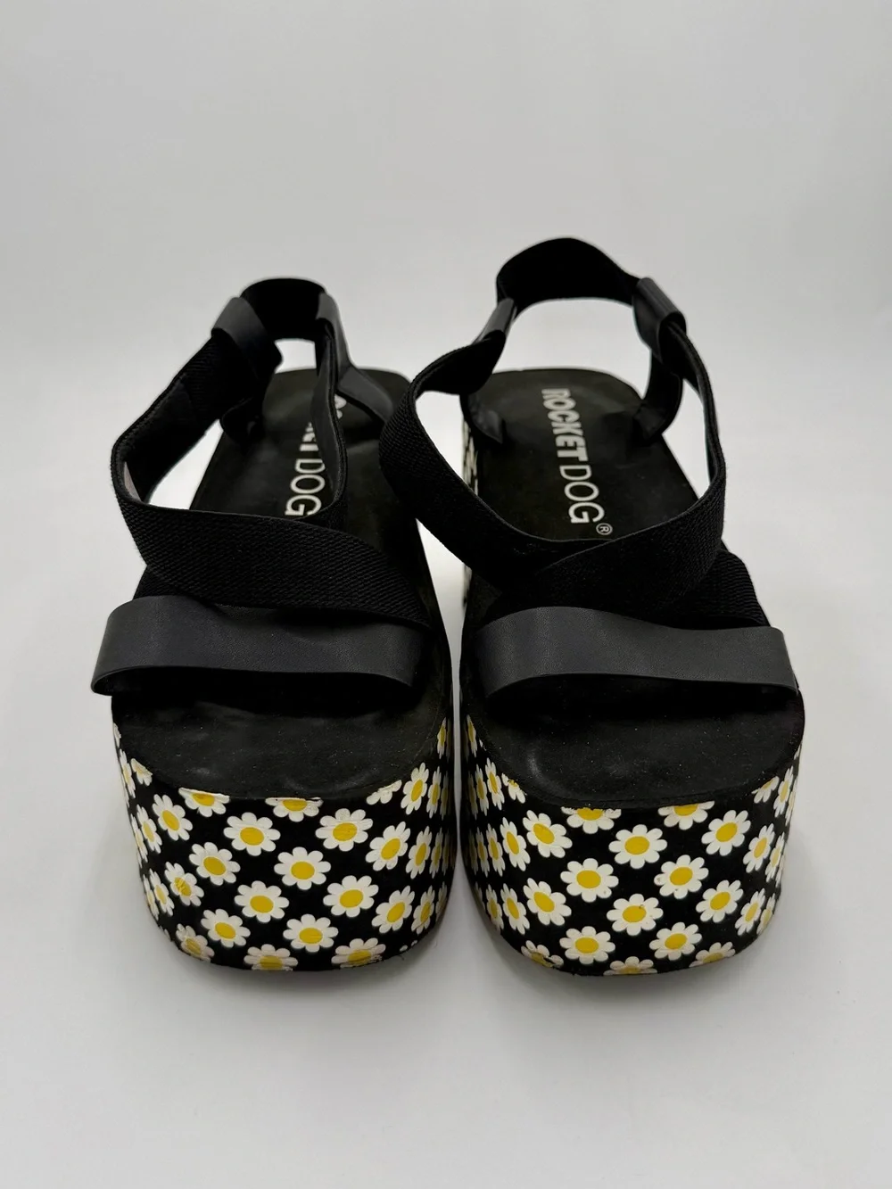 RocketDog Black and Yellow Daisy Platform Wedges